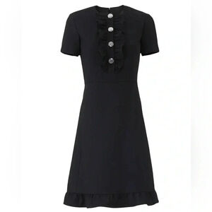 Tory Burch Size 0 Extra Small XS Black Ruffle Mini Dress Short Sleeve $448